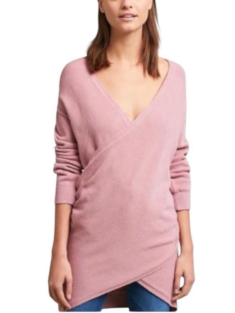 Anthropologie Stowe Postmark Dusty Rose V-Neck Wrap Sweater